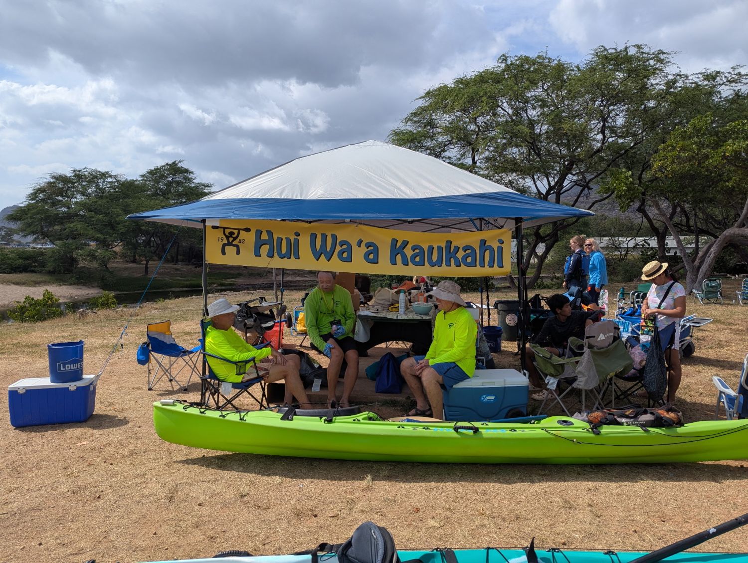 Canopy with the club banner at the picnic site