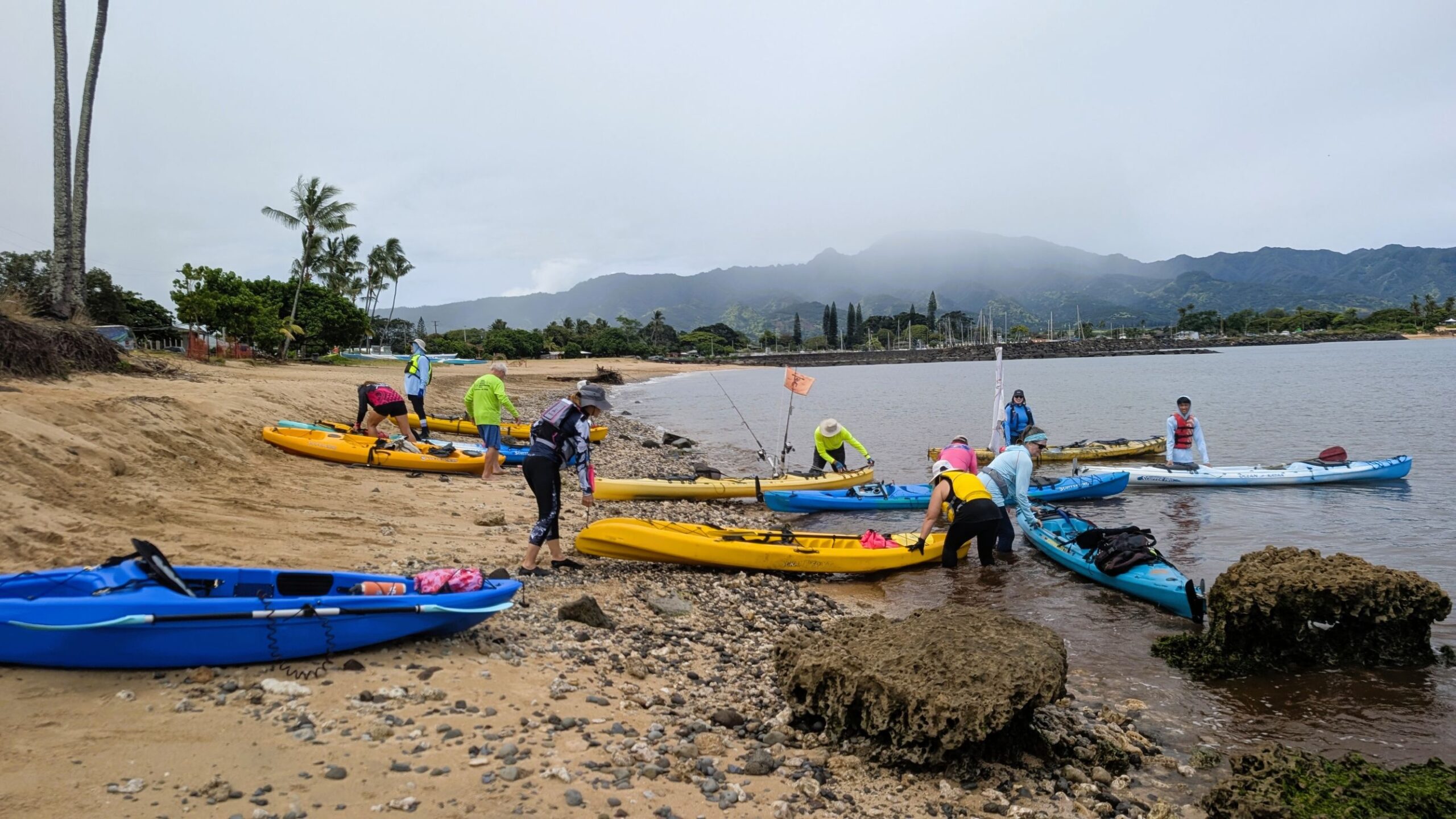 Kayakers launching from Haleiwa Beach Park