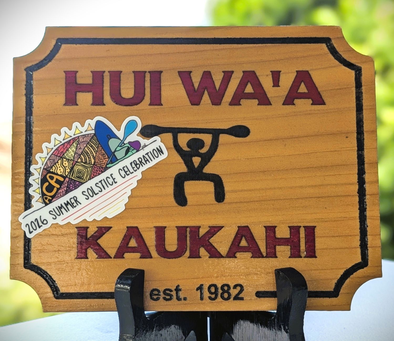 The club plaque with an ACA summer solstice sticker